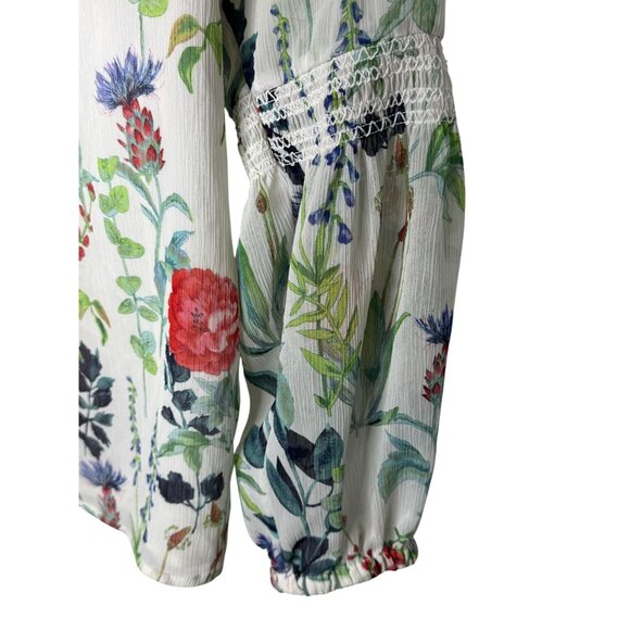 Tommy Hilfiger Floral Peasant Blouse Womens M Sheer Long Sleeve Boho Top - Picture 10 of 10